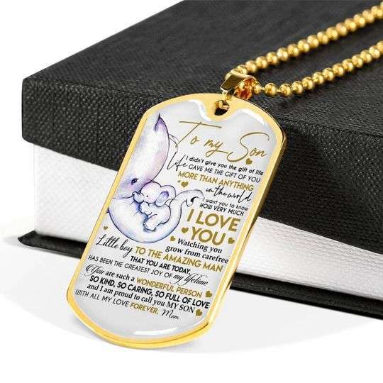 Son Dog Tag Custom Picture, I Love You Elephant Dog Tag Necklace For Son Gifts For Son Rakva
