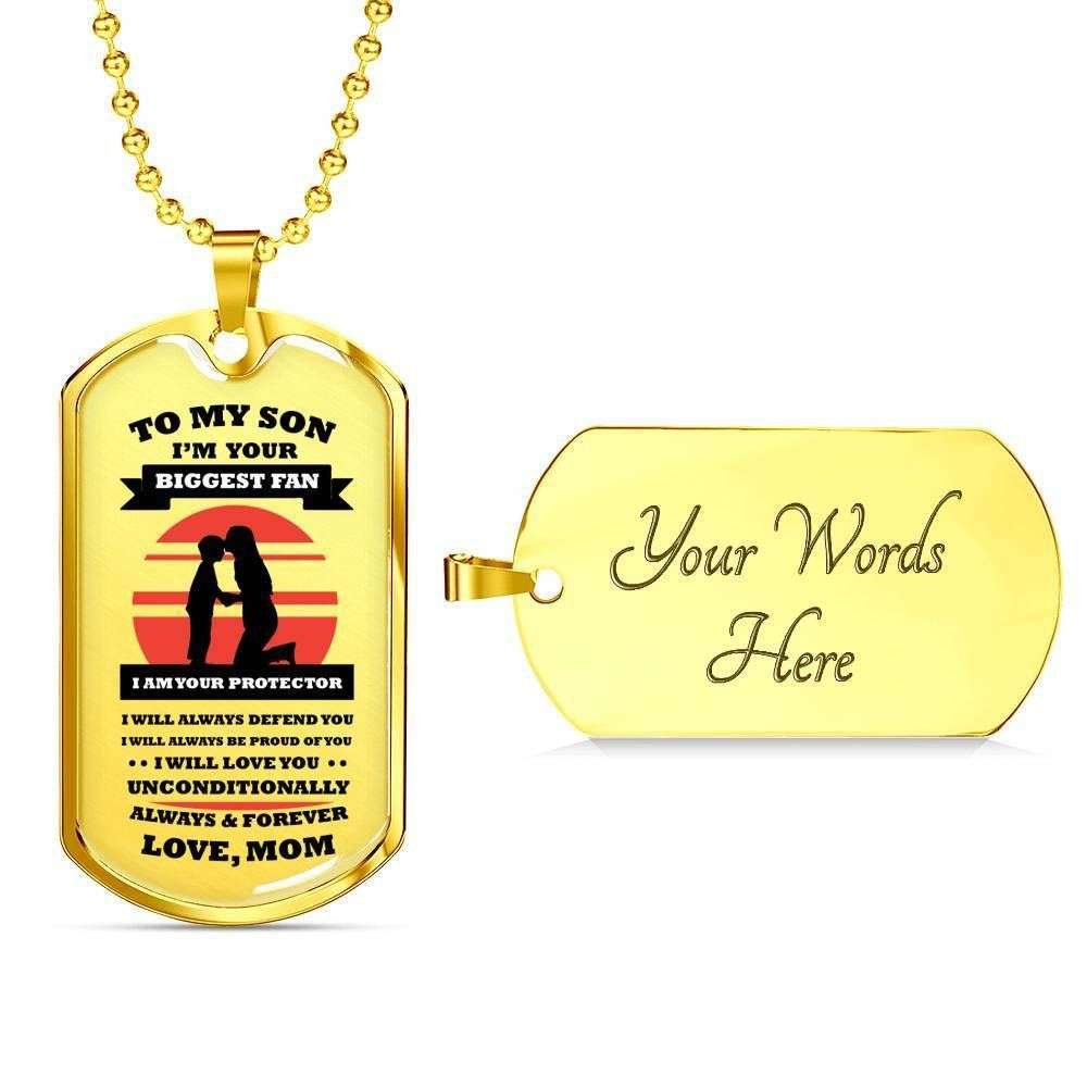 Son Dog Tag, Custom Picture Mom Gift For Son Dog Tag Military Chain Necklace I’M Your Biggest Fan And Protector Dog Tag Rakva