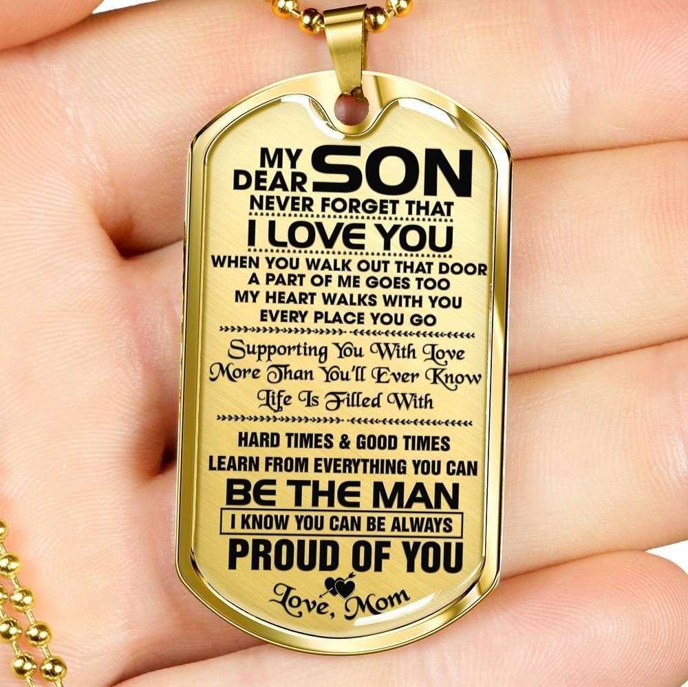 Son Dog Tag, Custom Picture Mom Gift For Son Dog Tag Military Chain Necklace Silver Necklace Never Forget That I Love You Gifts For Son Rakva