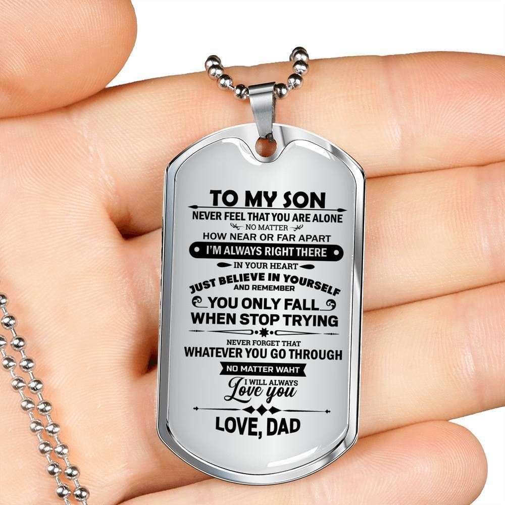 Son Dog Tag Custom Picture, Never Feel That You’Re Alone Dog Tag Military Chain Necklace For Son Gifts For Son Rakva