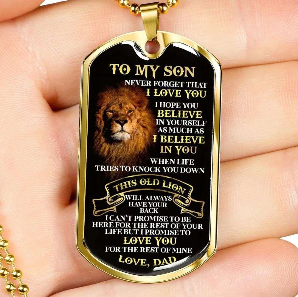 Son Dog Tag Custom Picture, Never Forget I Love You Silver Dog Tag Military Chain Necklace Gift For Son Gifts For Son Rakva