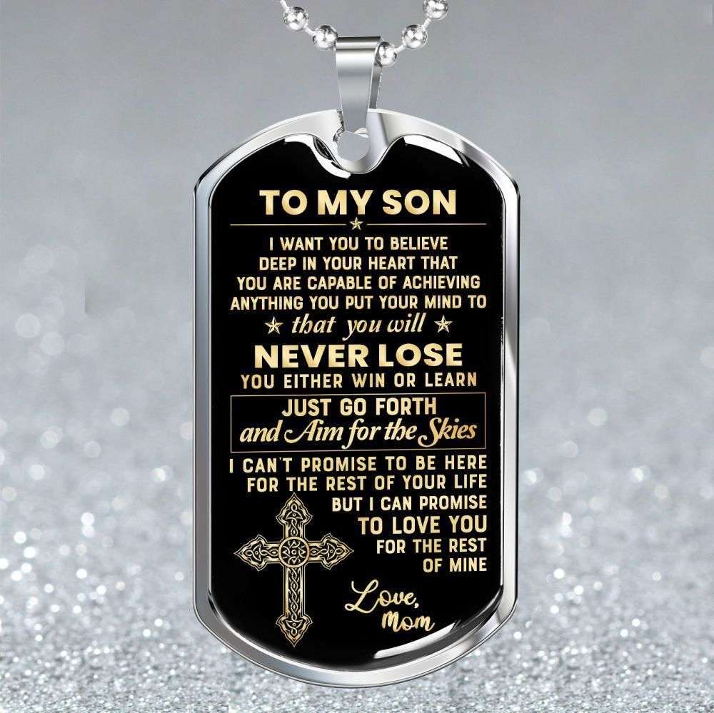 Son Dog Tag Custom Picture, Never Forget That I Love You Dog Tag Military Chain Necklace Mom Gift For Son Gifts For Son Rakva