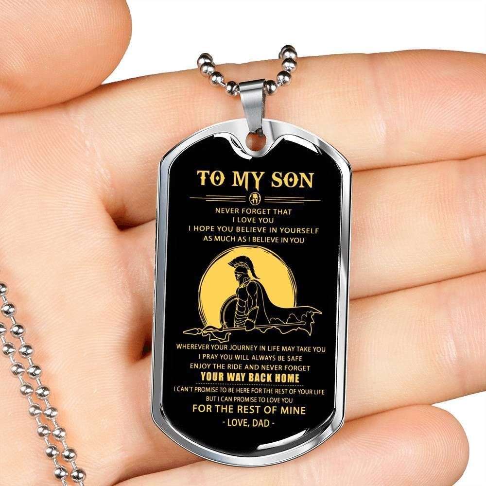 Son Dog Tag Custom Picture, Never Forget Your Way Back Home Knight Dog Tag Military Chain Necklace Gift For Son Gifts For Son Rakva