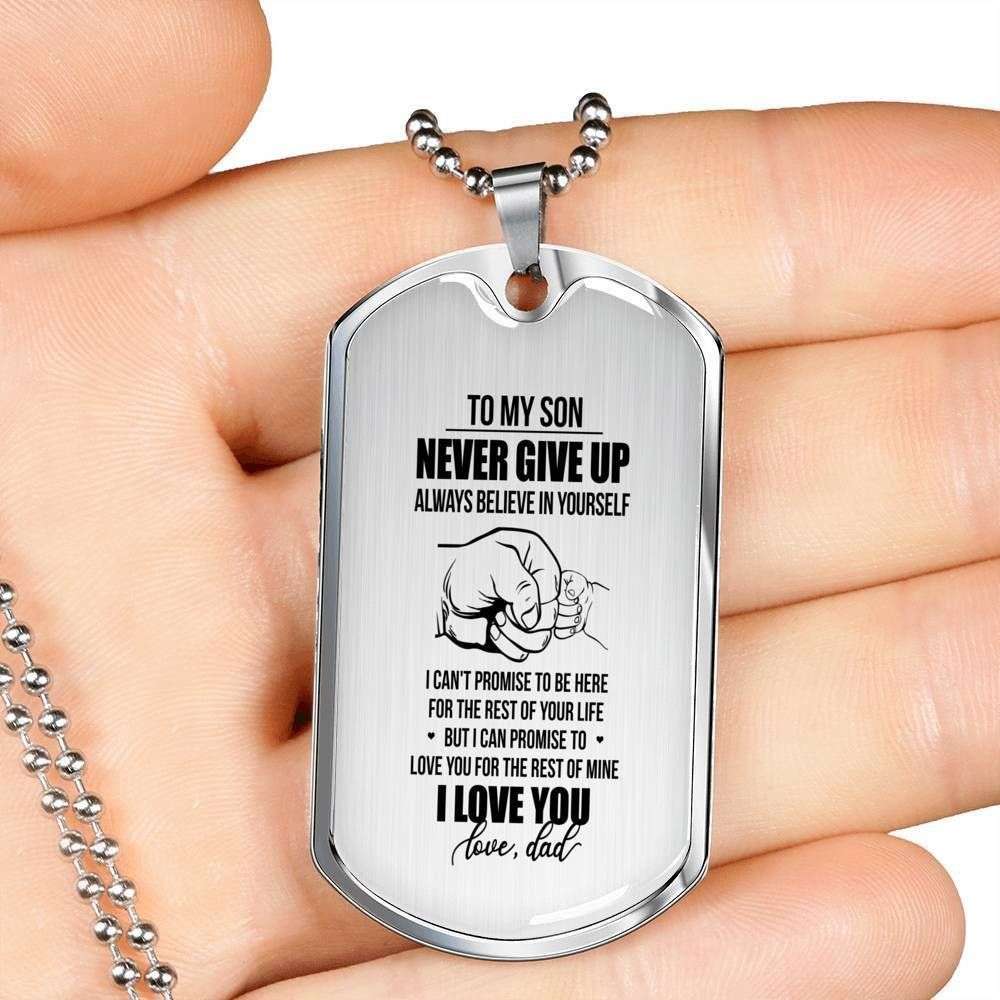 Son Dog Tag Custom Picture, Never Give Up Dog Tag Military Chain Necklace Gift For Son Gifts For Son Rakva