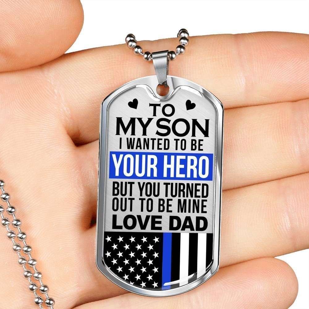 Son Dog Tag Custom Picture, Police Officer’S Son You Are My Hero Dog Tag Military Chain Necklace Custom Picture Engraved Gifts For Son Rakva