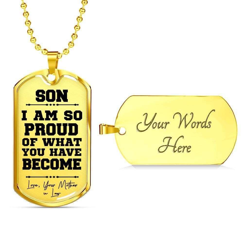 Son Dog Tag Custom Picture, Proud Of What You’Ve Become Silver Dog Tag Military Chain Necklace Mother-In-Law Gift For Son Gifts For Son Rakva