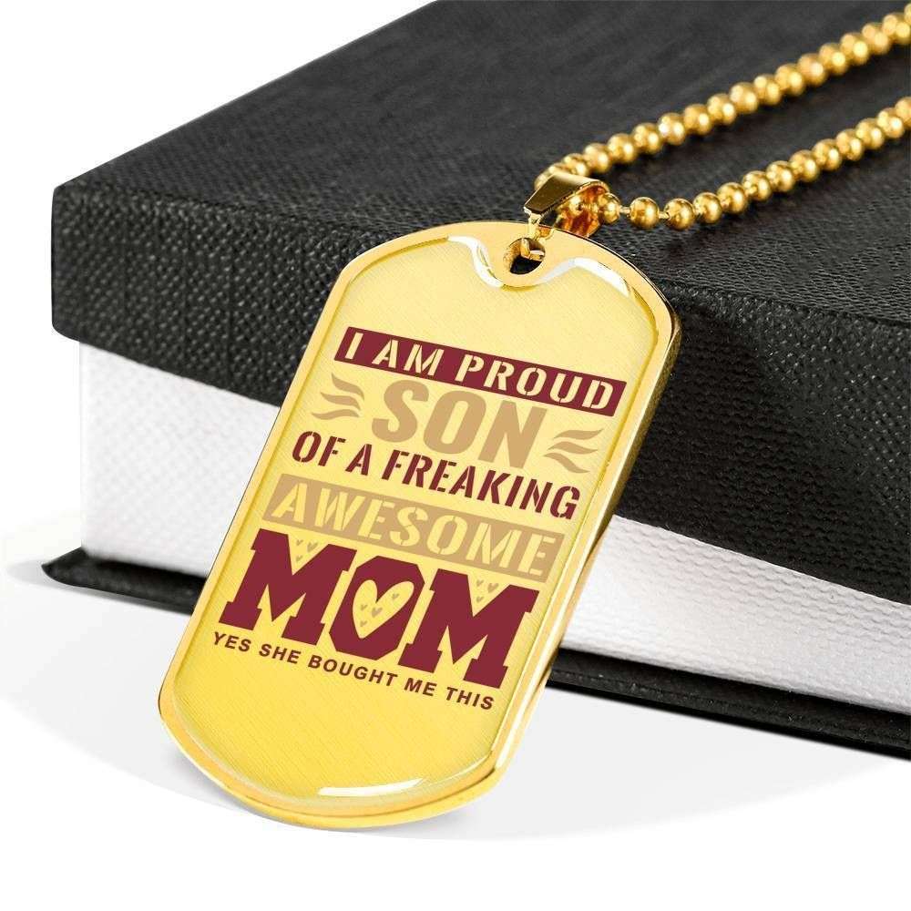 Son Dog Tag Custom Picture, Proud Son Of A Freaking Mom Dog Tag Military Chain Necklace Gift For Women Gifts For Son Rakva