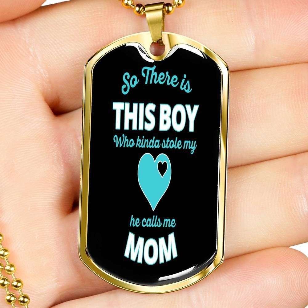 Son Dog Tag Custom Picture, There’S This Boy Who Kinda Stole My Heart Dog Tag Military Chain Necklace For Son Gifts For Son Rakva