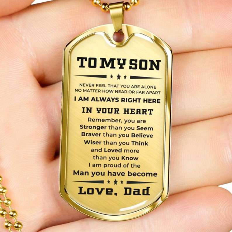 Son Dog Tag, Gift For Son From Dad Engraved Personalized Military Style Dog Tag Pendant Necklace Gifts For Son Rakva