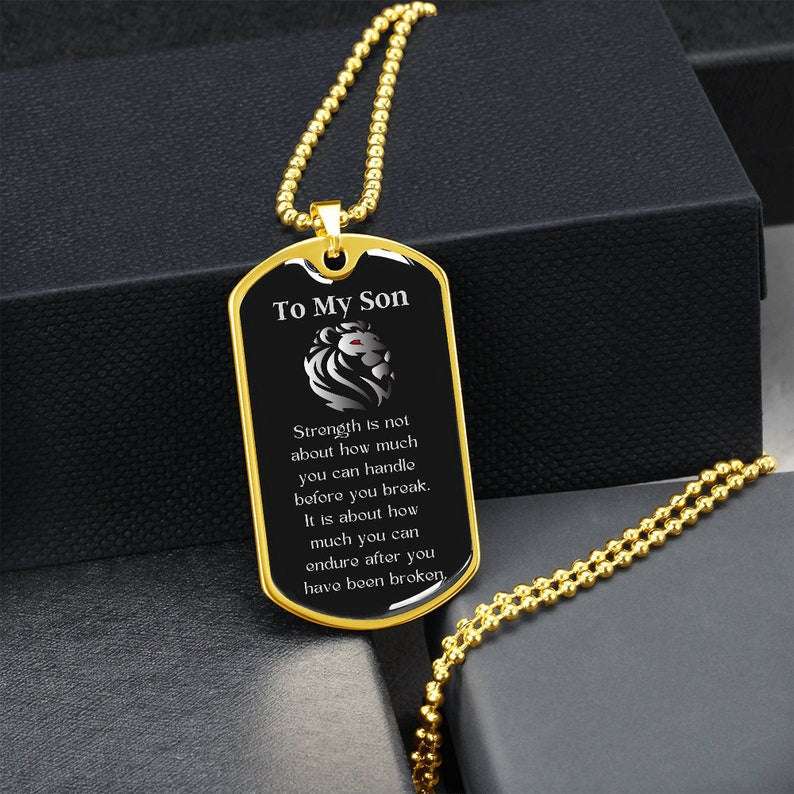 Son Dog Tag, Inspirational Gift For Son, Motivational Dog Tag Necklace, Lion Art Gifts For Son Rakva