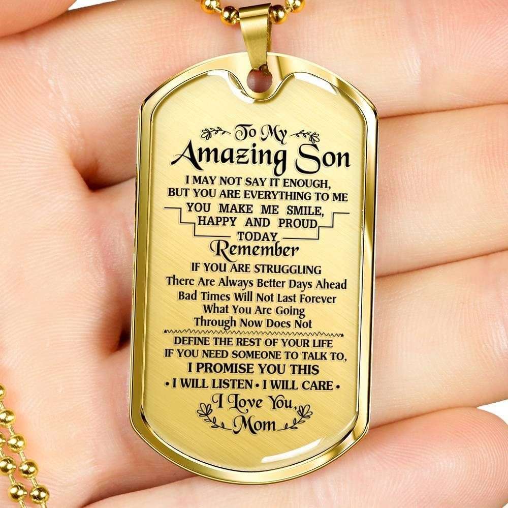 Son Dog Tag, Mom Gift For Son Dog Tag Military Chain Necklace Silver Necklace I Might Not Say It’S Enough Gifts For Son Rakva