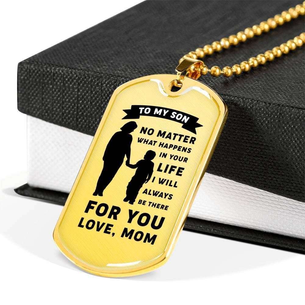 Son Dog Tag, Mom Gift For Son Engraved Dog Tag Military Chain Necklace Stainless Necklace I’Ll Always Be There For You Gifts For Son Rakva