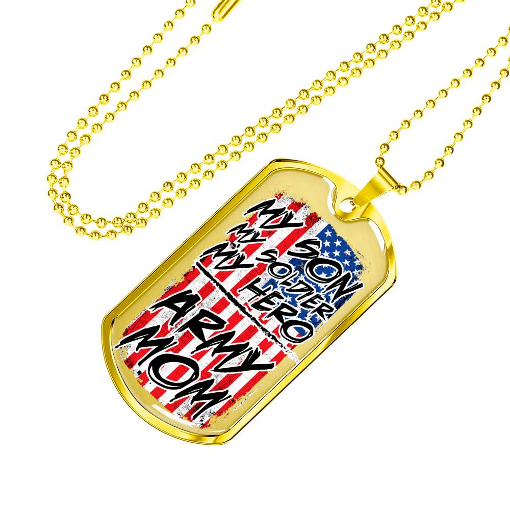 Son Dog Tag, My Son My Soldier My Hero 18K Gold Dog Tag Military Chain Necklace Gift Gifts For Son Rakva
