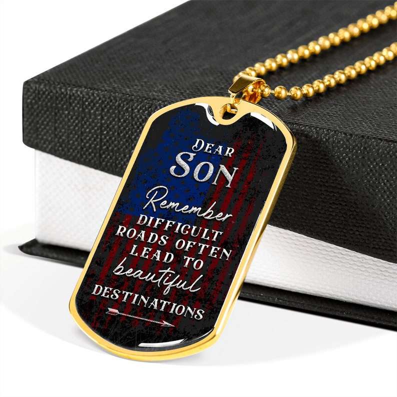 Son Dog Tag, Necklace For Son “ Motivational Sayings Necklace Pendant Gift For Son Gifts For Son Rakva