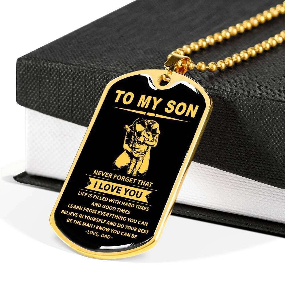 Son Dog Tag, Never Forget That I Love You Dog Tag Military Chain Necklace Giving Son Gifts For Son Rakva