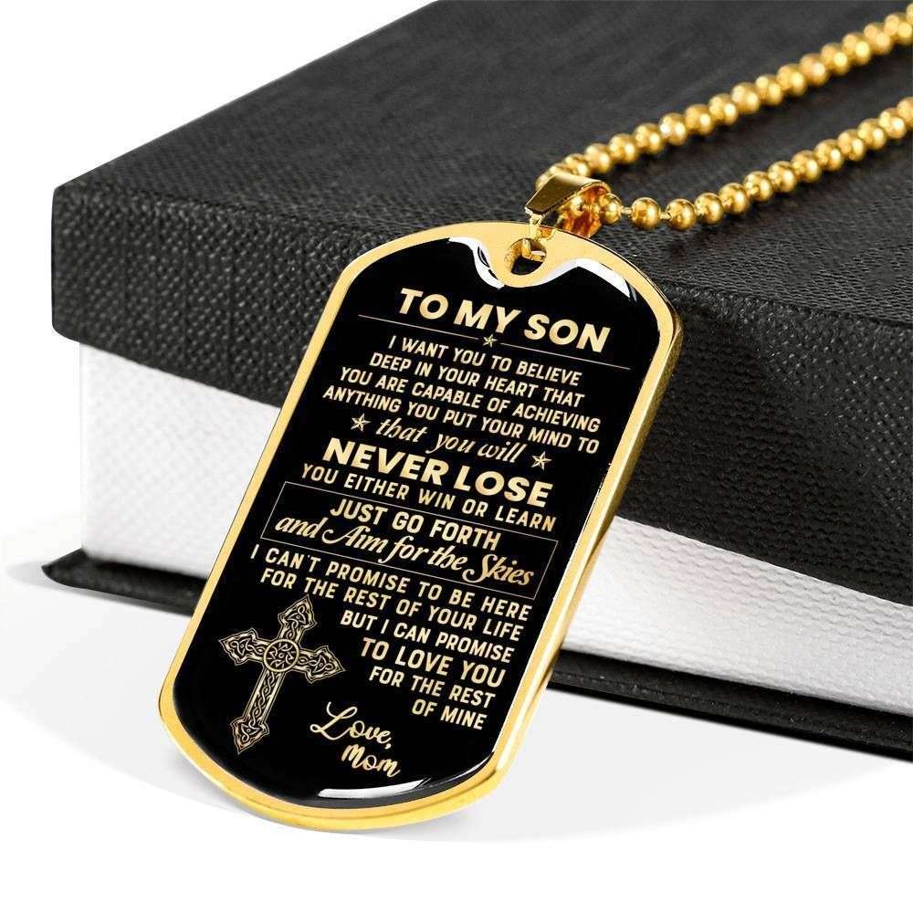 Son Dog Tag, Never Forget That I Love You Dog Tag Military Chain Necklace Mom Gift For Son Gifts For Son Rakva