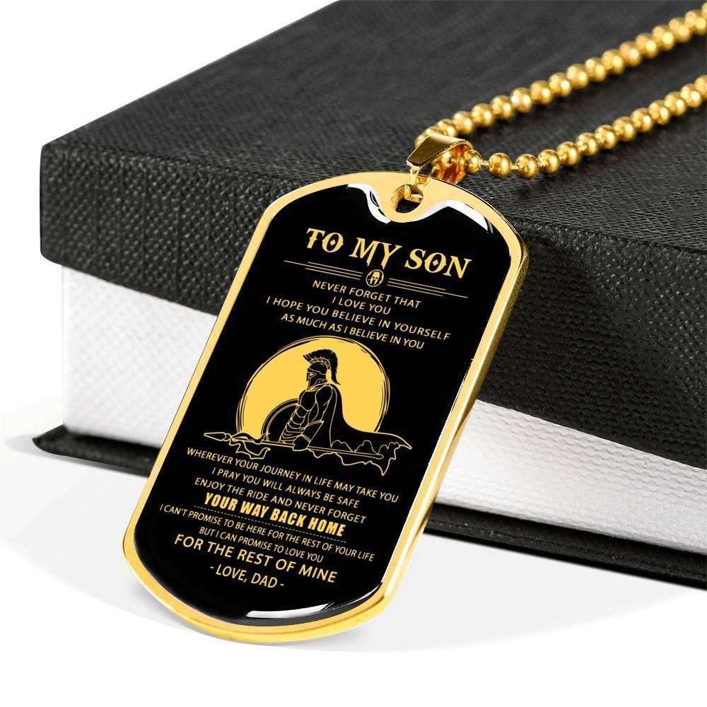 Son Dog Tag, Never Forget Your Way Back Home Knight Dog Tag Military Chain Necklace Gift For Son Gifts For Son Rakva