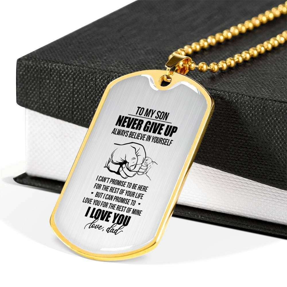 Son Dog Tag, Never Give Up Dog Tag Military Chain Necklace Gift For Son Gifts For Son Rakva