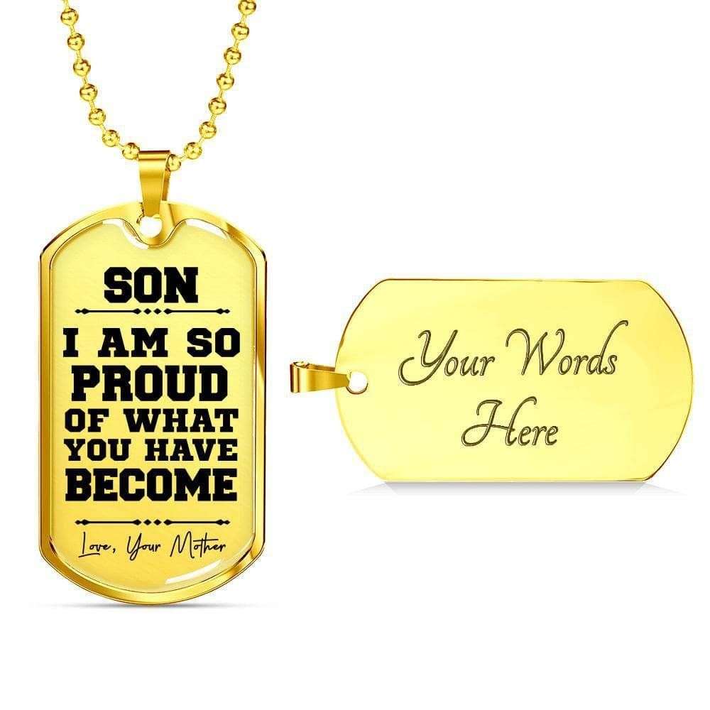Son Dog Tag, Proud Of What You’Ve Become Silver Dog Tag Military Chain Necklace Mother Gift For Son Gifts For Son Rakva