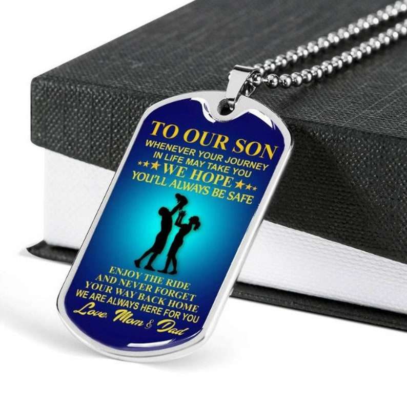 Son Dog Tag, Son Gift Mom & Dad To Son Dogtag Necklace Gift For Birthday Christmas Mom Dad To Son Necklace Gift Gifts For Son Rakva