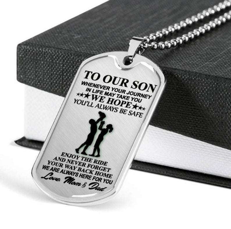Son Dog Tag, Son Gift Mom & Dad To Son Dogtag Necklace Gift For Birthday Christmas Mom Dad To Son Necklace Gift Gifts For Son Rakva