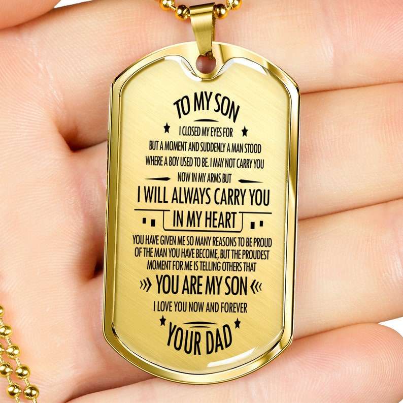 Son Dog Tag, To My Son, Engraved Dog Tag Necklace ,Meaningful Gift, Inspirational Words For Father Son Gift Gifts For Son Rakva