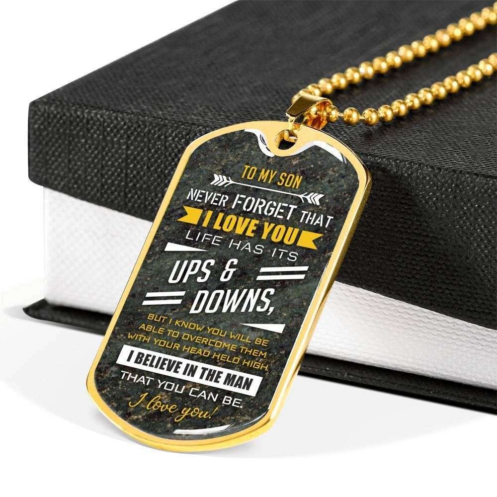 Son Dog Tag “ To My Son “ Life Has Its Ups & Downs “ Dog Tag Military Chain Necklace Gifts For Son Rakva