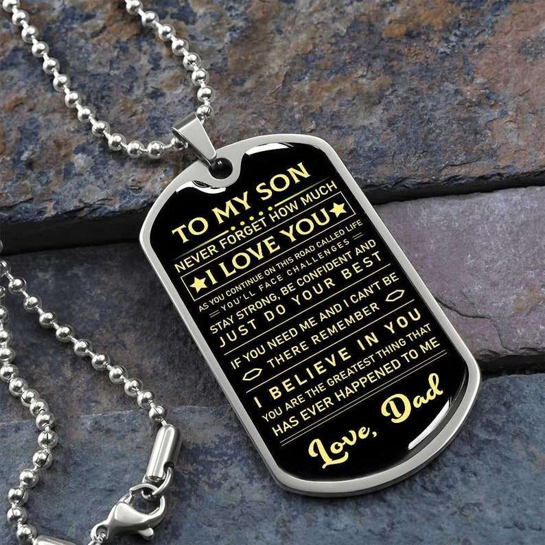 Son Dog Tag, To My Son “ Never Forget How Much I Love You Love Dad Dog Tag Necklace “ Gift For Son From Father Gifts For Son Rakva