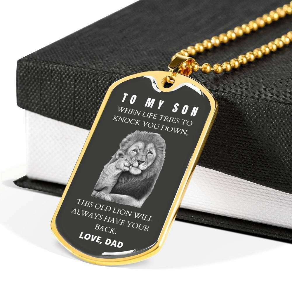Son Dog Tagthis Old Lion Will Always Have Your Back Dog Tag Military Chain Necklace Dad Gift For Son Gifts For Son Rakva