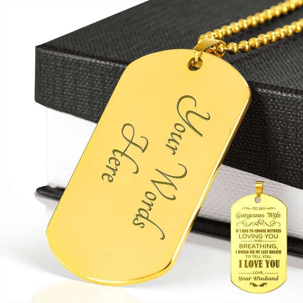 Wife Dog Tag Custom Picture, Gift For Wife Engraved Dog Tag Necklace Use My Last Breath To Love You For Karwa Chauth Rakva