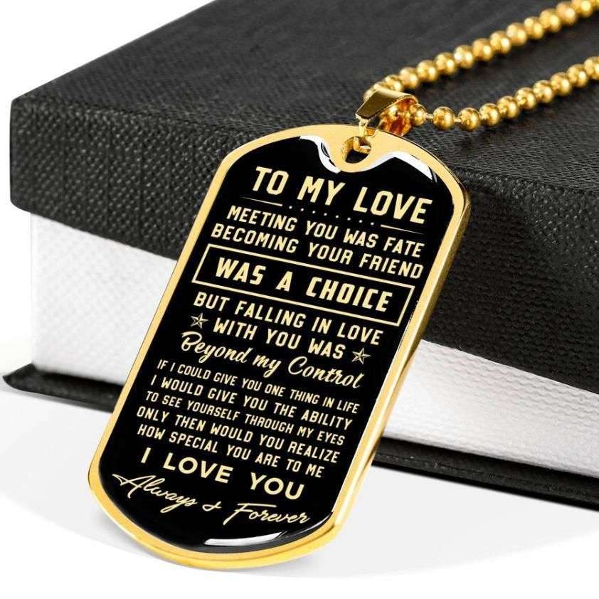 Wife Dog Tag Custom Picture, Meeting You Was Fate Dog Tag Military Chain Necklace For Wife For Karwa Chauth Rakva