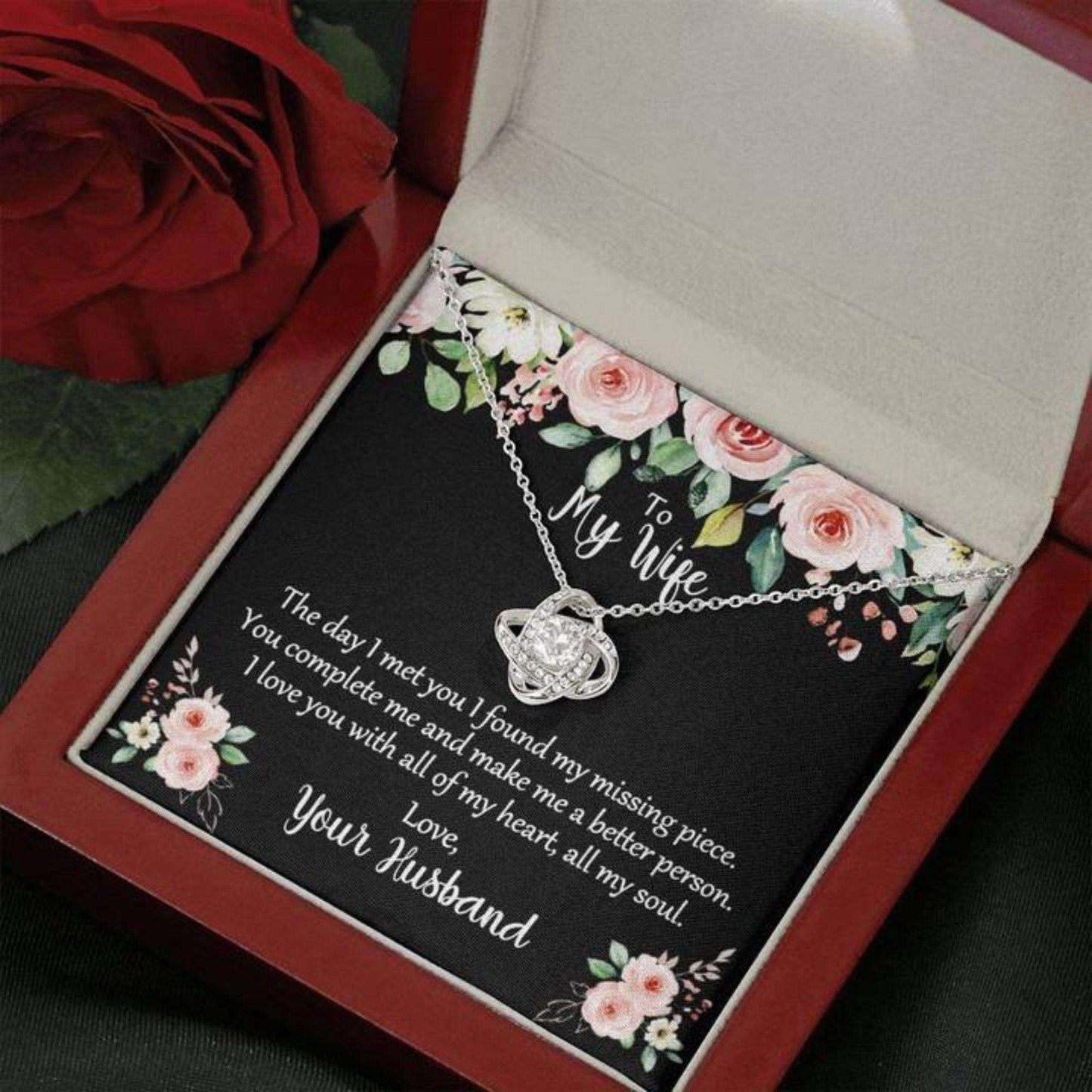 Wife Necklace, To My Wife Gift “ I Found My Missing Piece With Love Knot Necklace For Karwa Chauth Rakva