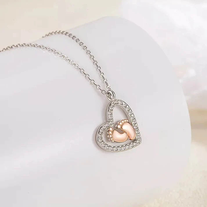 Best Heart Gift For Mom To Be - Baby Feet Heart 925 Sterling Silver Pendant Gift Set Rakva