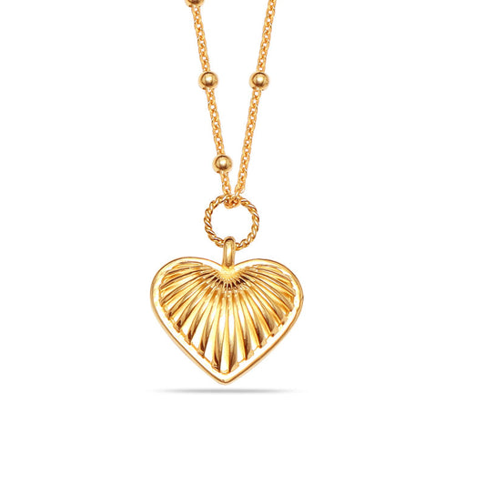 Heartfelt Brilliance: 925 Sterling Silver with 14K Gold-Plated Ridge Heart Pendant Charm Necklace for Women and Teens