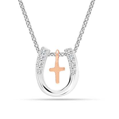Lucky Embrace: 925 Sterling Silver Cross and Horseshoe Pendant Necklace - Perfect Jewelry Gift for Women and Teens