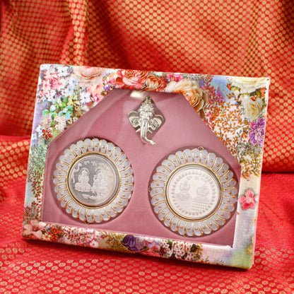 999.9 Purity Ganesh Lakshmi ji Silver Coins With Gift Wrap For Diwali ( Pack Of 2)