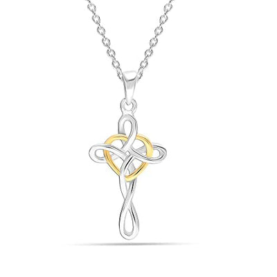 Boundless Love: 925 Sterling Silver Two-Tone Celtic Knot Cross Infinity Heart Love Pendant Necklace - Captivating Design for Teen Women (18" Chain)