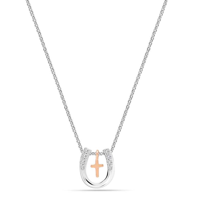Lucky Embrace: 925 Sterling Silver Cross and Horseshoe Pendant Necklace - Perfect Jewelry Gift for Women and Teens
