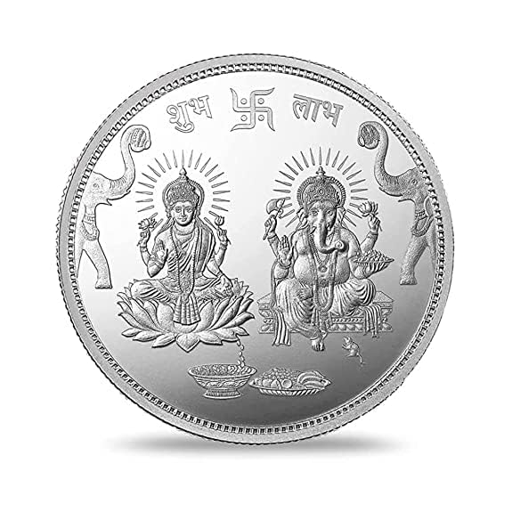 Rakva 999 Purity Ganesh Lakshmi ji Silver Coins With Gift Wrap For Diwali