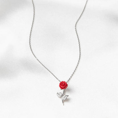 Red Rose Pure Silver Pendant Necklace