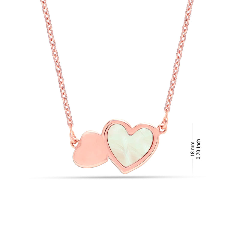 Double Hearts in Bloom: 925 Sterling Silver with Rose Gold-Plated Mother of Pearl Pendant Necklace for Women and Teens