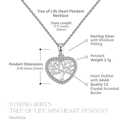 Tree of Life Mini Heart Necklace - Pure Silver Pendant Set