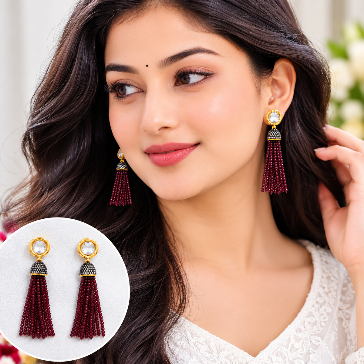 Handmade maroon Beaded Kundan Necklace Set | Traditional Bridal Jewelry | Ethnic Enamel Bead Necklace & Earrings