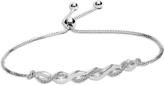Eternal Sparkle: 925 Sterling Silver Infinity Twisted Zirconia Adjustable Bolo Bracelet for Women