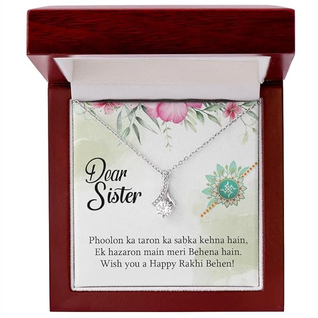Unique Rakhi Wishing Gift for Sister - Pure Silver Necklace Gift Set