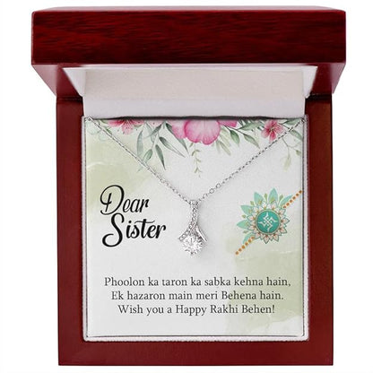 Unique Rakhi Wishing Gift for Sister - Pure Silver Necklace Gift Set