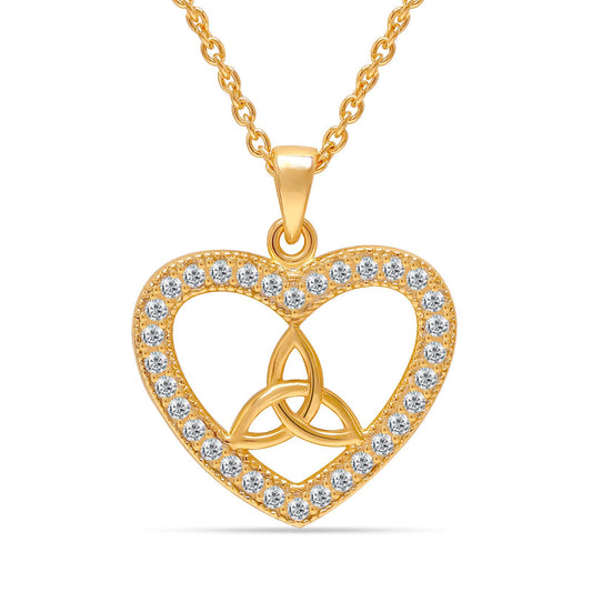 Lucky Charms: 925 Sterling Silver with 14K Gold Plating, CZ-Adorned Celtic Knot Heart Pendant Necklace for Women and Teens