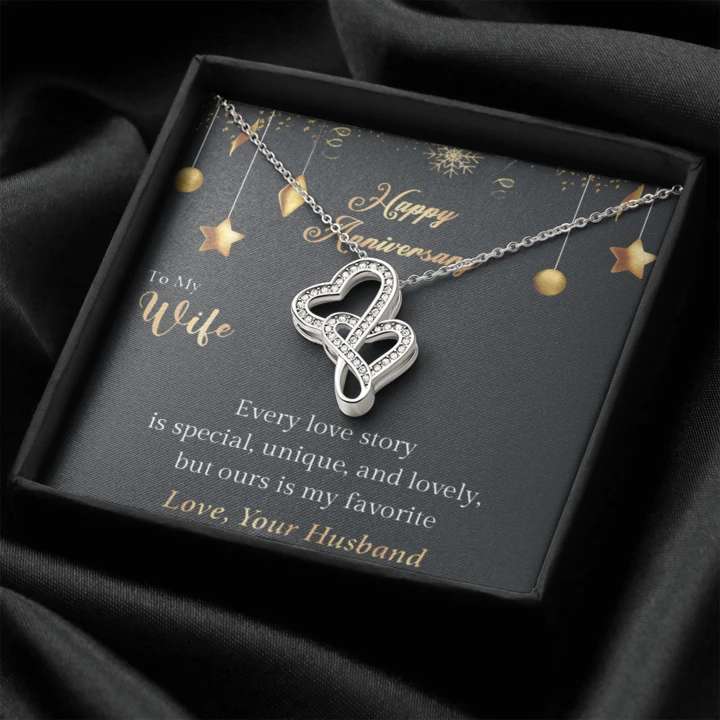 Best Silver Anniversary Gift For Wife - 925 Sterling Silver Double Hearts Pendant For Karwa Chauth Rakva