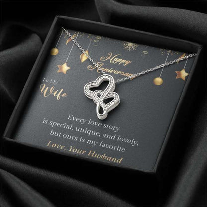 Best Silver Anniversary Gift For Wife - 925 Sterling Silver Double Hearts Pendant For Karwa Chauth Rakva