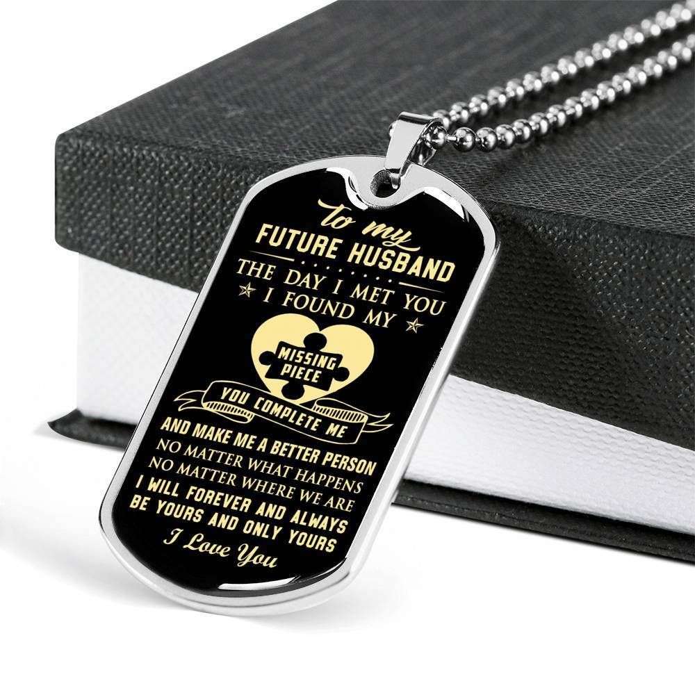 Boyfriend Dog Tag, Custom Dog Tag Military Chain Necklace Giving Future Husband You Complete Me Dog Tag Gifts For Boyfriend Rakva